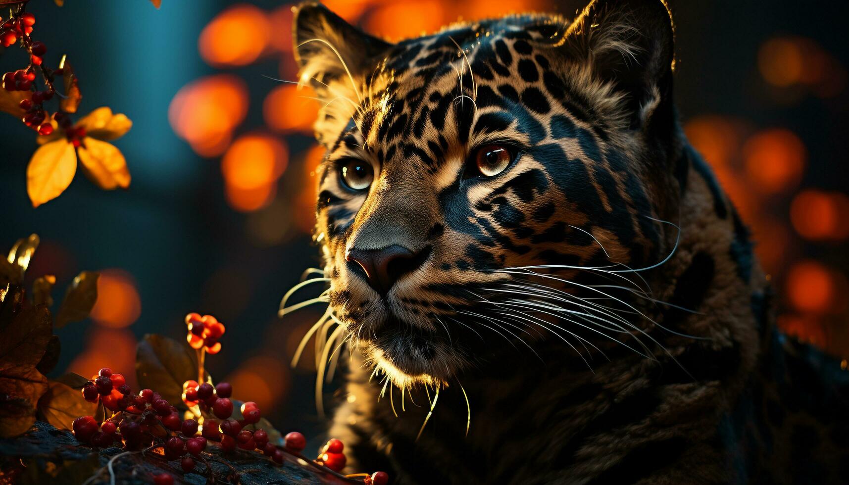 maestoso Bengala tigre, gatto selvatico, fissando con giallo occhi nel foresta generato di ai foto