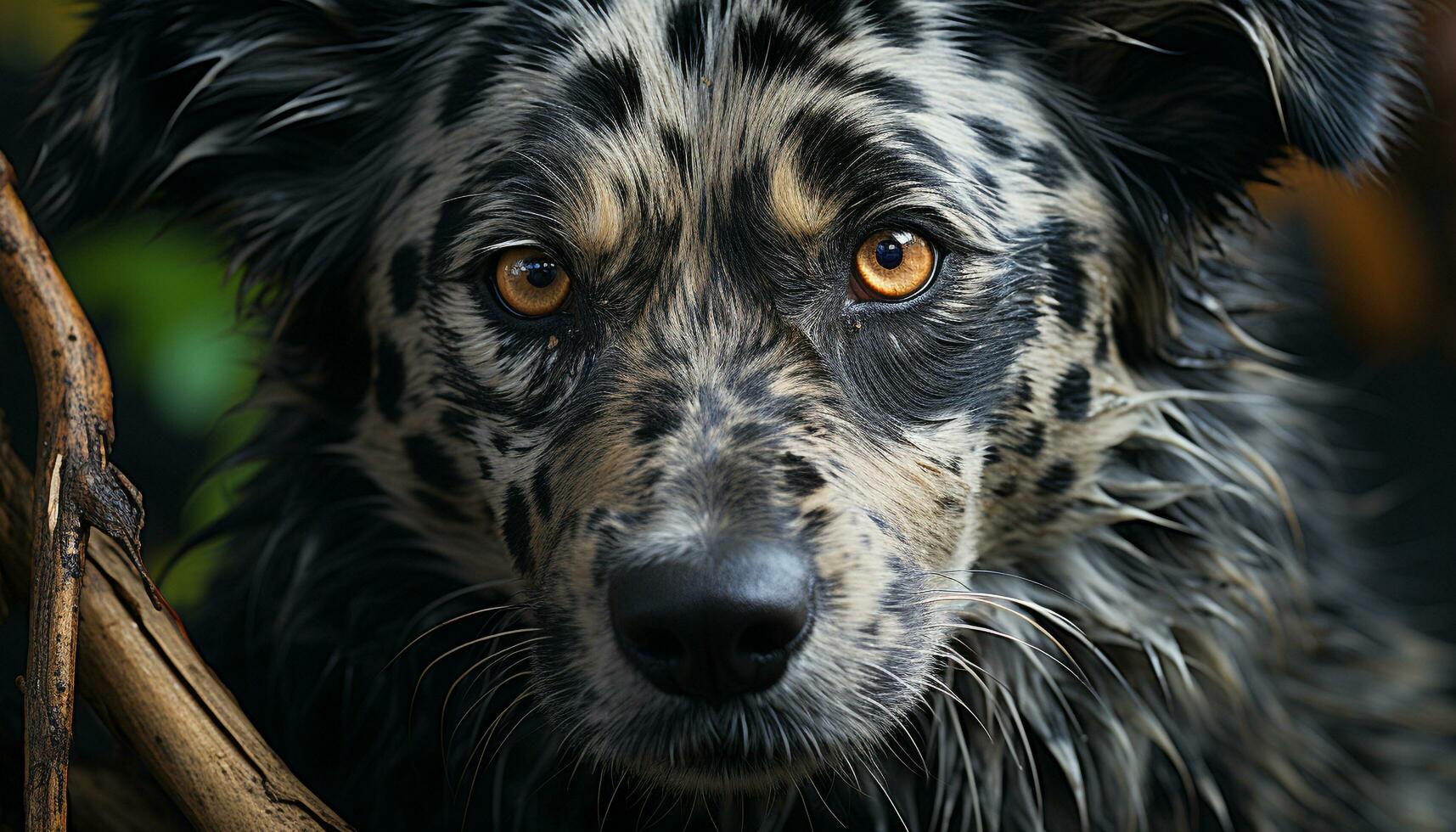 carino cucciolo seduta all'aperto, guardare a telecamera con giocoso natura generato di ai foto