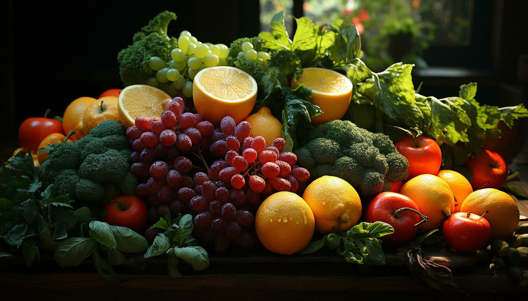 freschezza di frutta e verdura, salutare mangiare con biologico dieta generato di ai foto