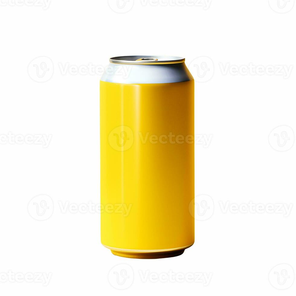 giallo alluminio può isolato su bianca sfondo. modello per bibita acqua o morbido bevande concetto, birra. generativo ai soddisfare foto