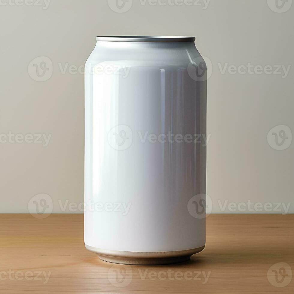 modello bianca può di birra isolato su arancia sfondo. pop arte stile illustrazione. generativo ai soddisfare foto