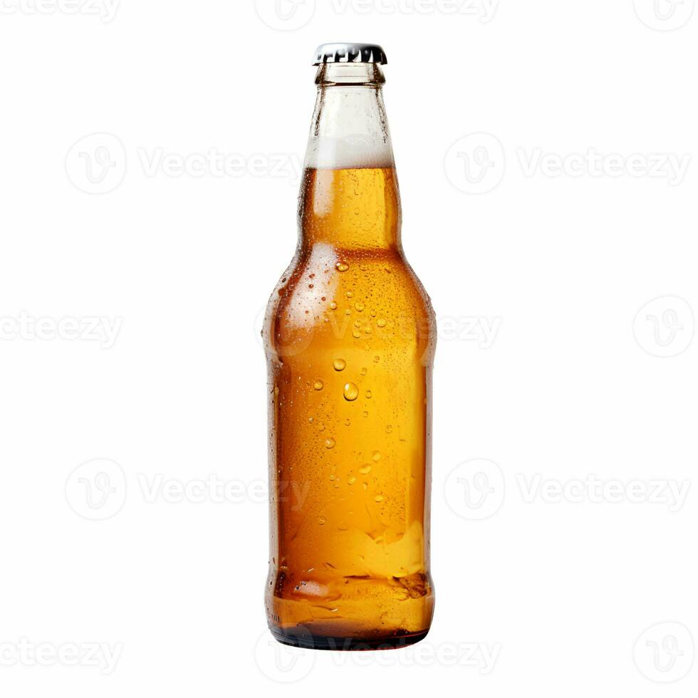 modello, bottiglia di birra senza un' etichetta su un' bianca sfondo. generativo ai soddisfare foto