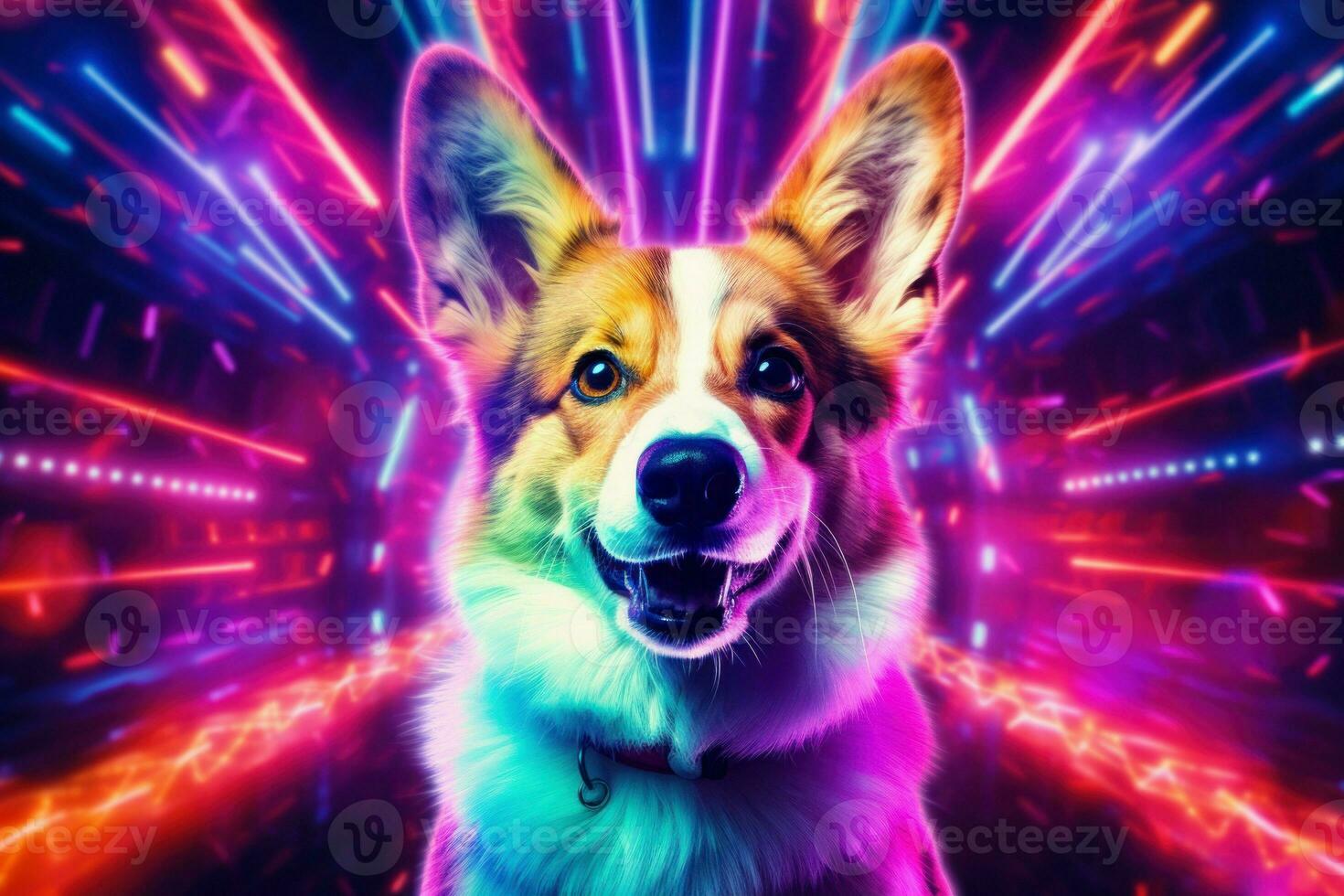capriccioso corgi cane cyberpunk neon luci. creare ai foto