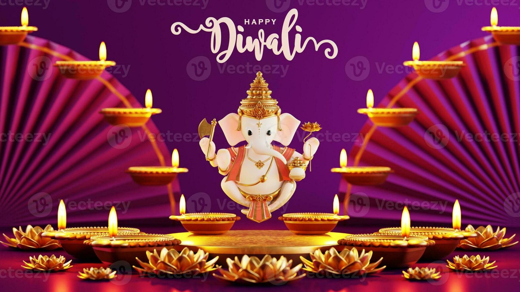 3d interpretazione per Diwali Festival diwali, Deepavali o dipavali il Festival di luci India con oro diya fantasia su colore sfondo. foto