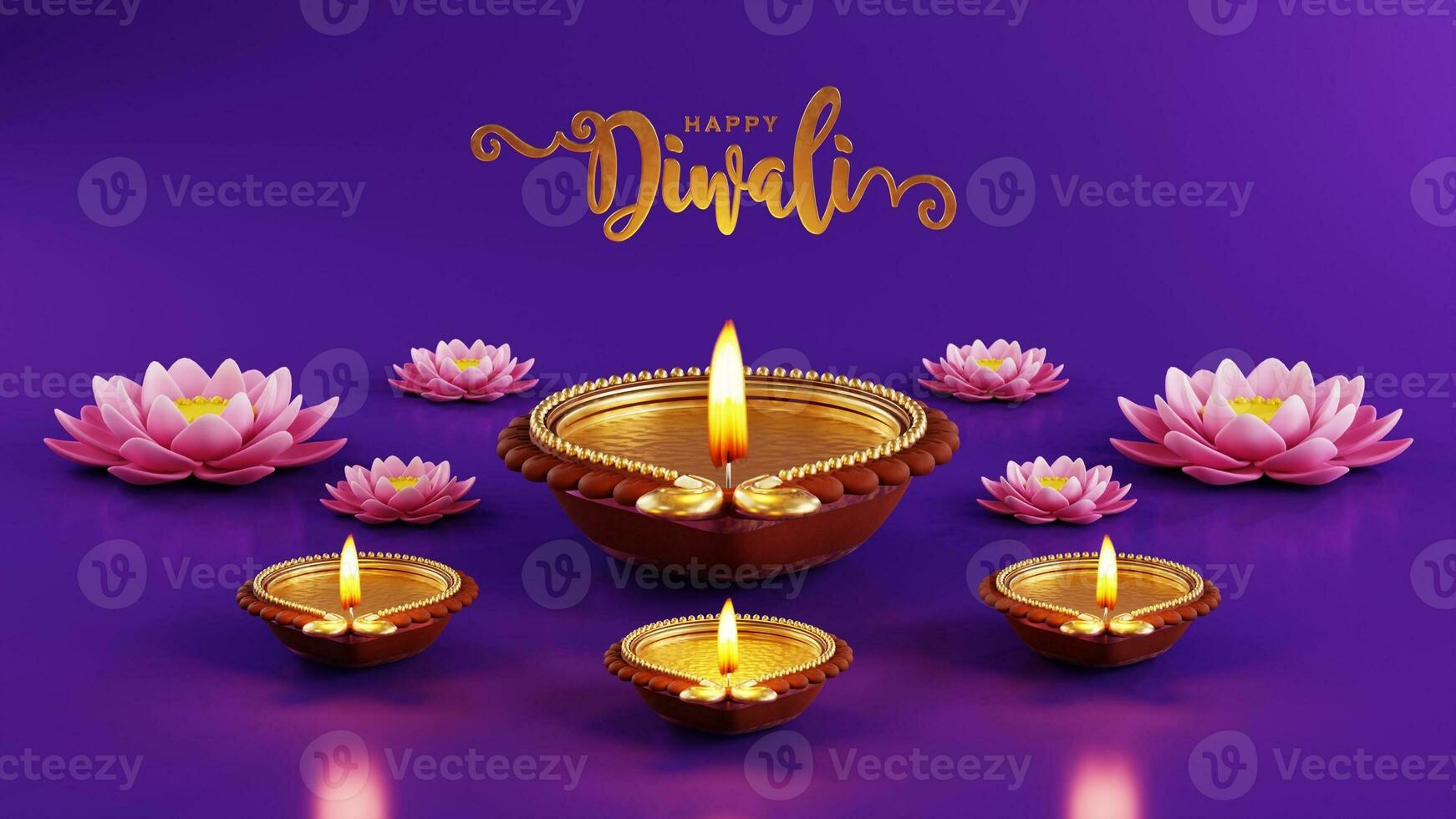 3d interpretazione per Diwali Festival diwali, Deepavali o dipavali il Festival di luci India con oro diya fantasia su colore sfondo. foto