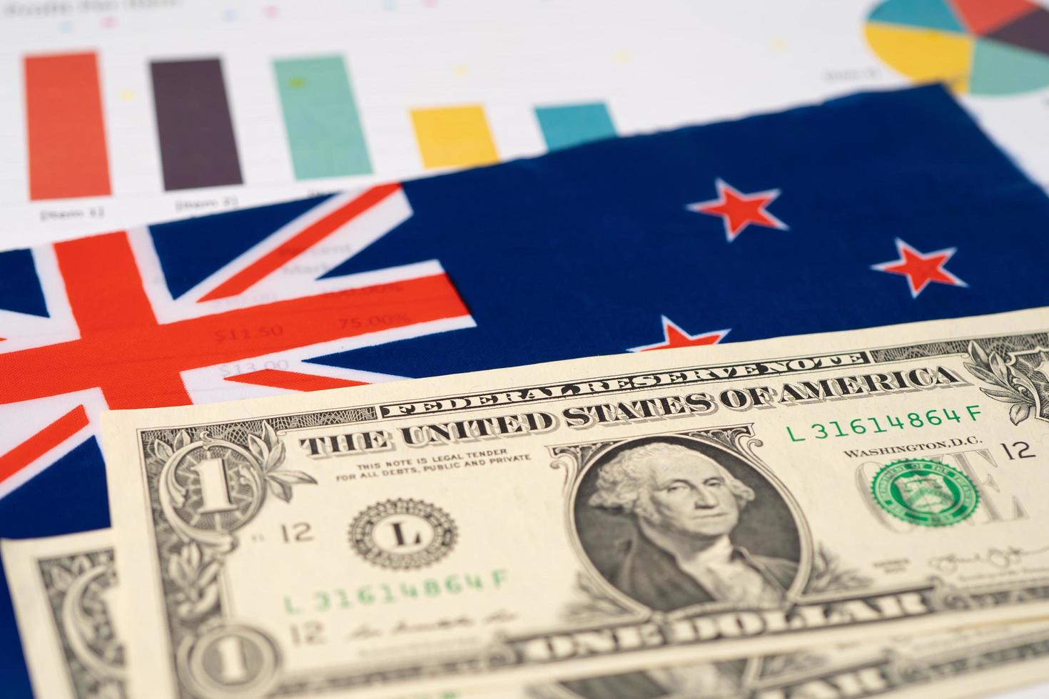 bandiera della Nuova Zelanda sulle banconote in dollari foto