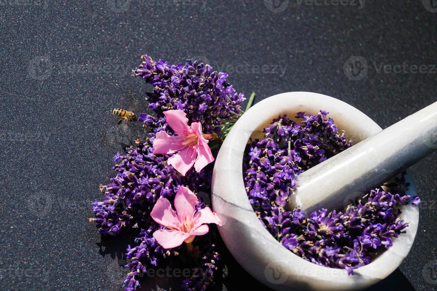 medicina alternativa con lavanda fresca foto