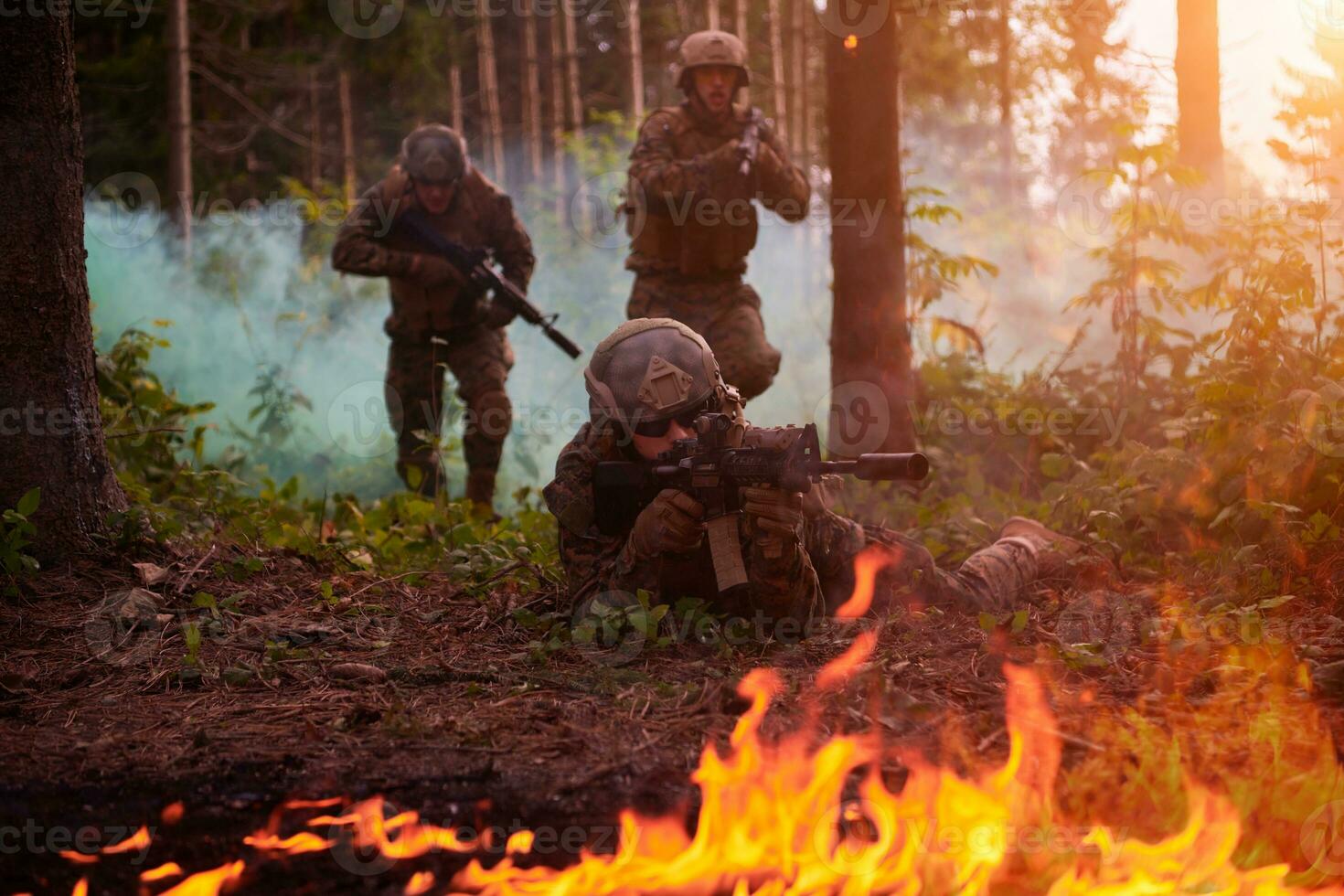 moderno guerra soldati squadra nel battaglia foto