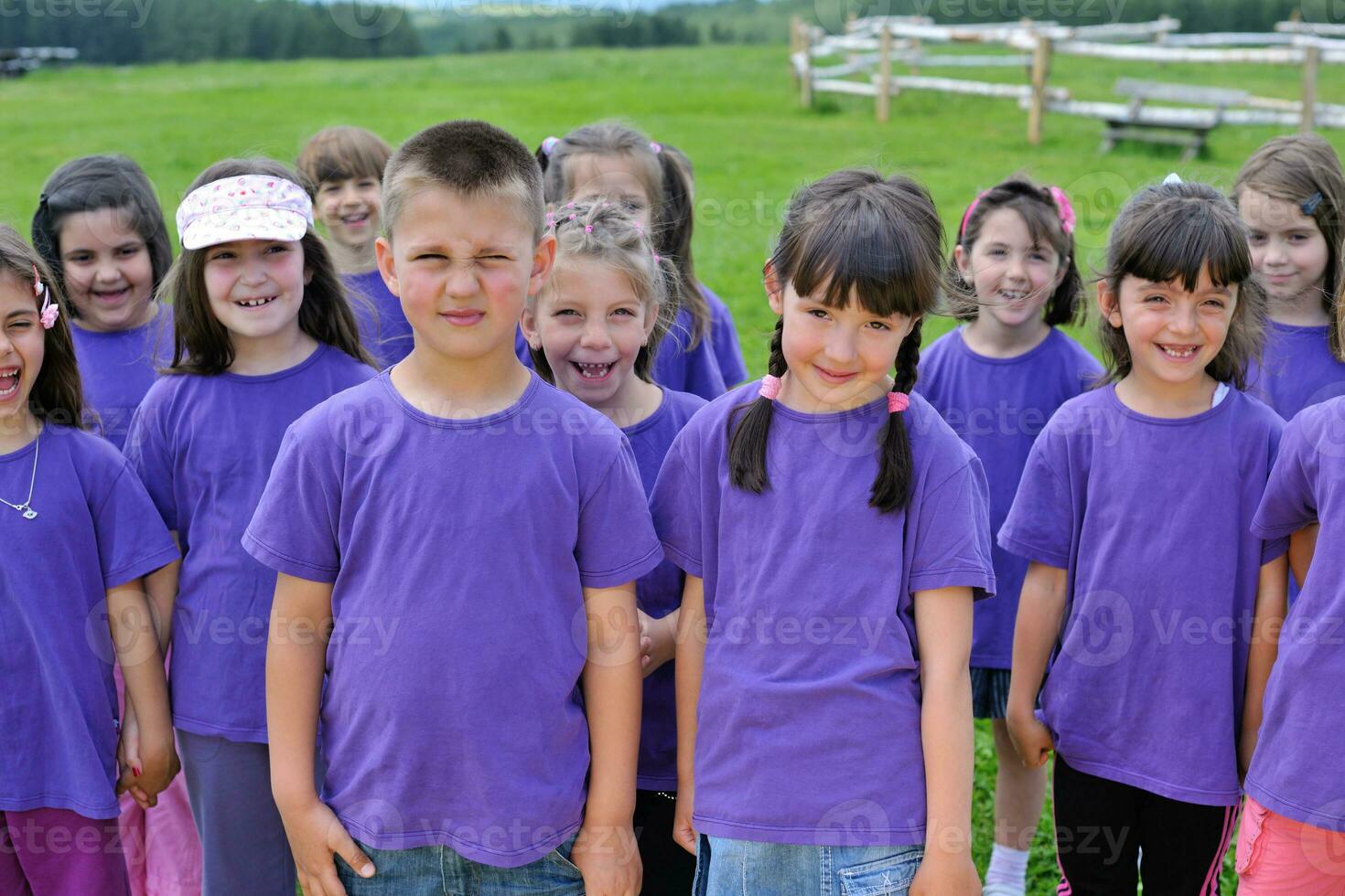 contento bambini gruppo avere divertimento nel natura foto