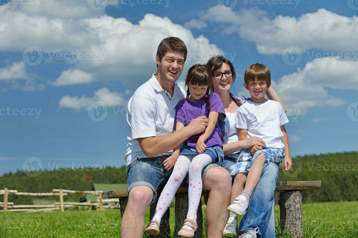 contento giovane famiglia avere divertimento all'aperto foto