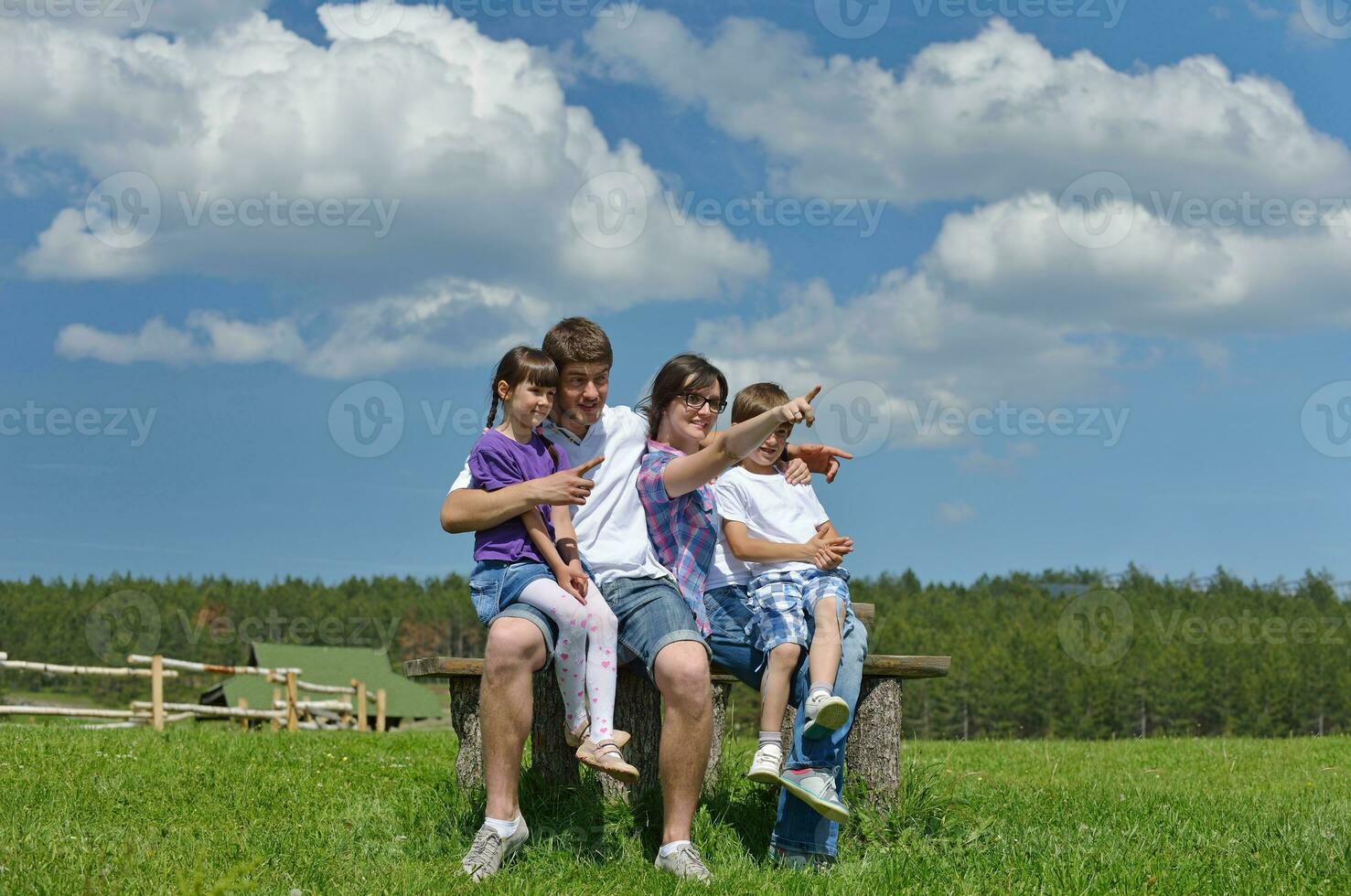 contento giovane famiglia avere divertimento all'aperto foto