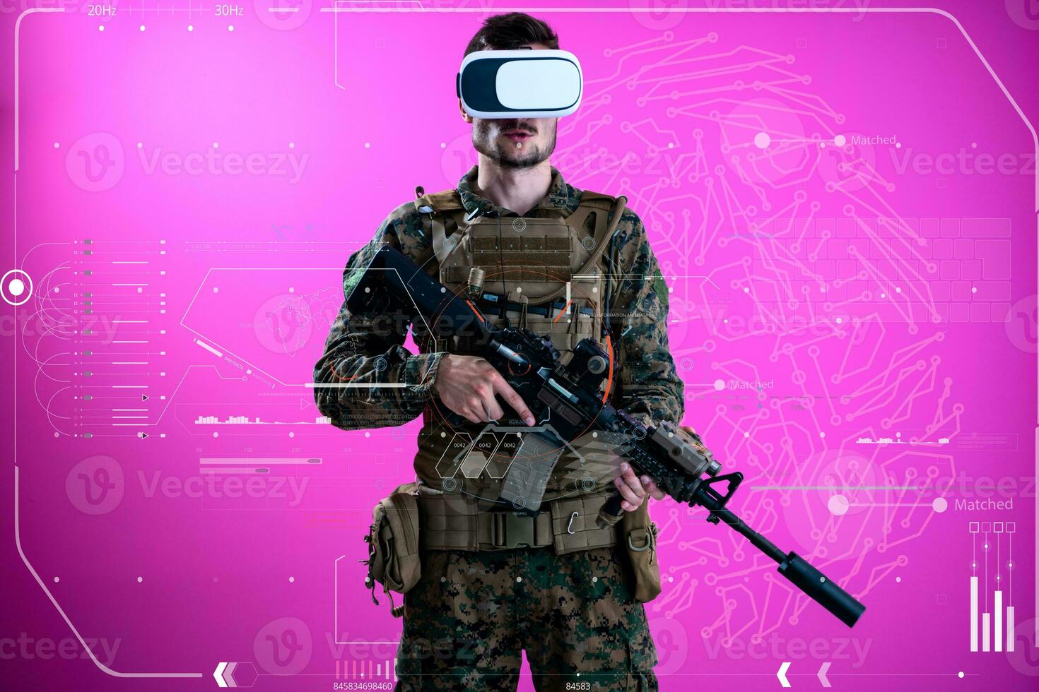 soldato utilizzando virtuale la realtà cuffia foto