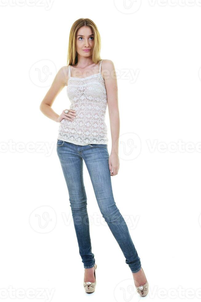 bionda femmina modello in posa isolato su bianca sfondo foto