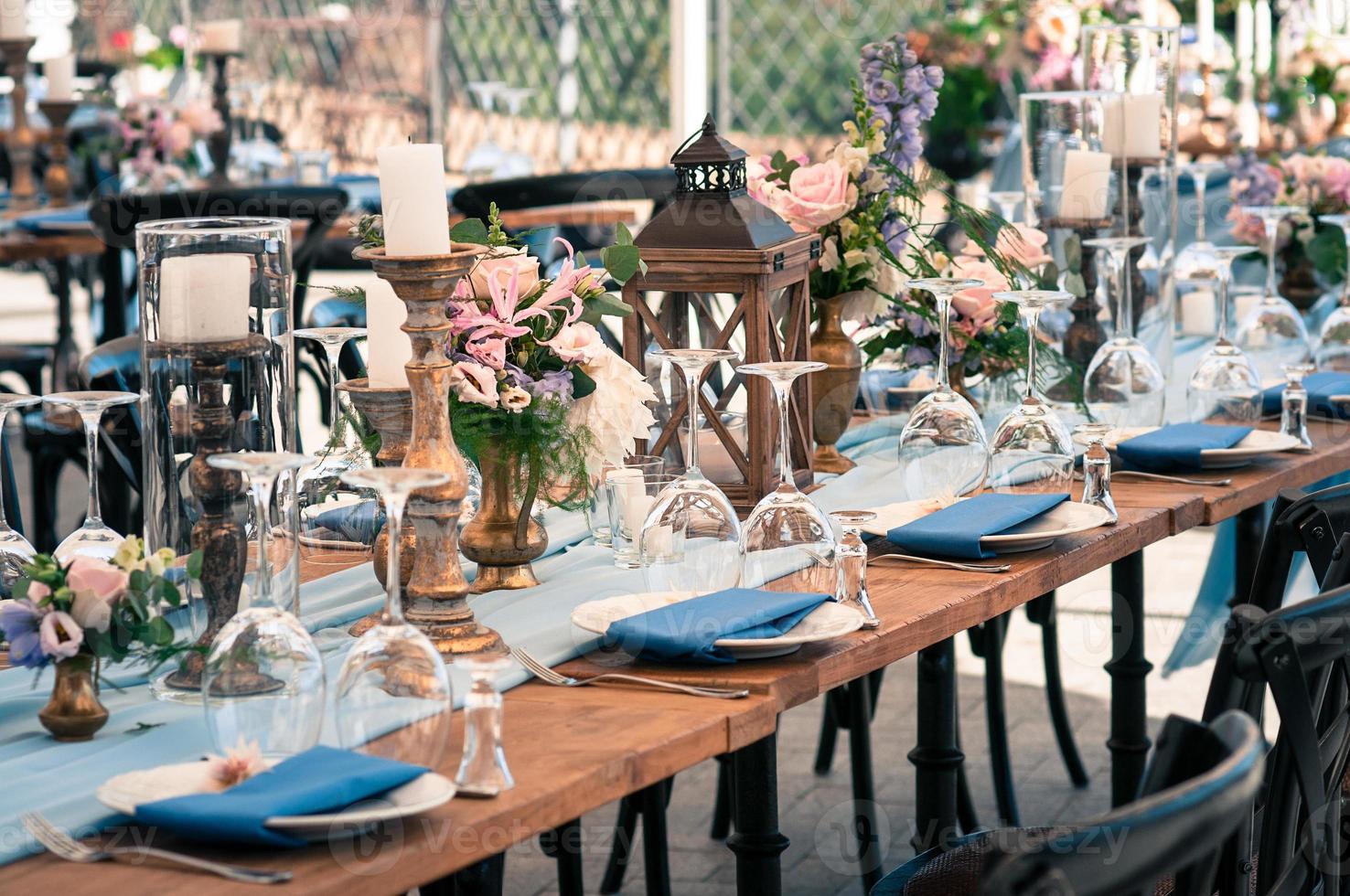 matrimonio o altre decorazioni per eventi allestimenti blu, all'aperto foto