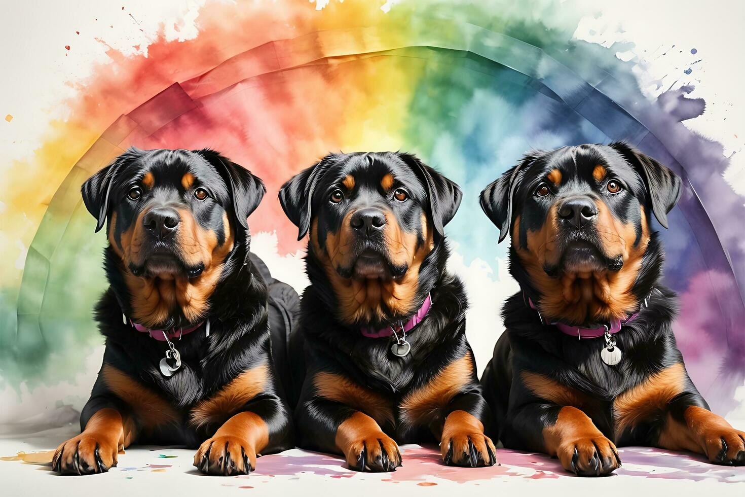 impostato di cani razza rottweiler dipinto nel realistico colorato arcobaleno acquerello su bianca sfondo foto