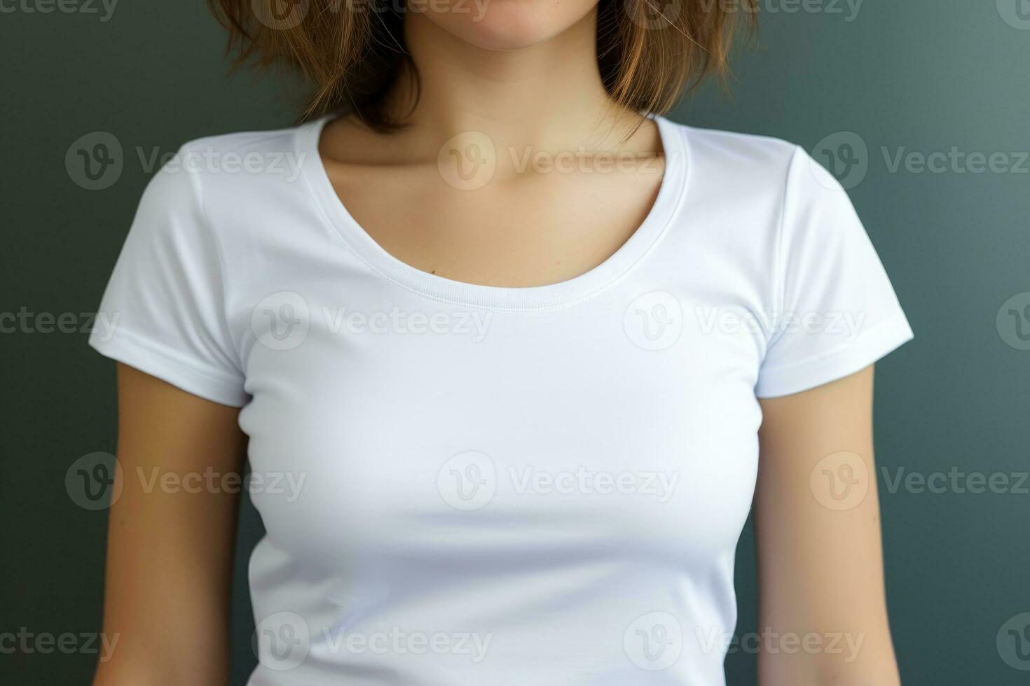 il disposizione di un' Da donna maglietta su un' ragazza. ai generato foto
