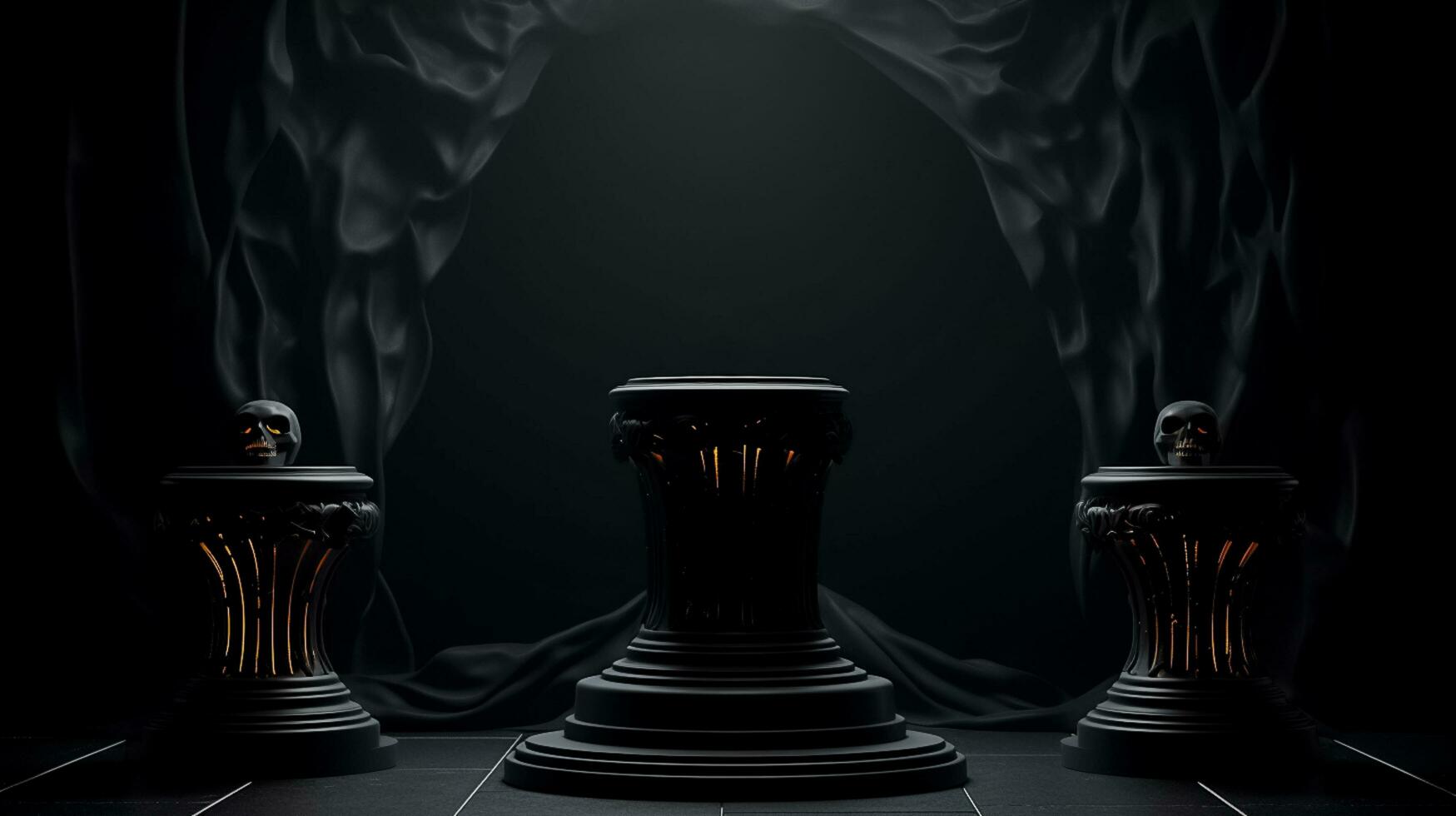 podio scena per Prodotto Schermo con zucca pipistrelli spaventoso Halloween stile vuoto spazio. ai generato foto