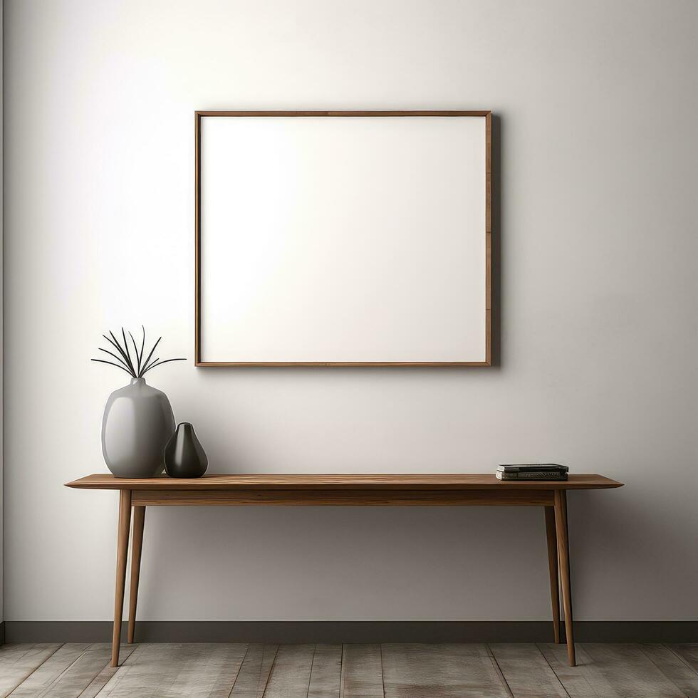 minimalista telaio e di legno consolle con silhouette illuminazione ai generato foto