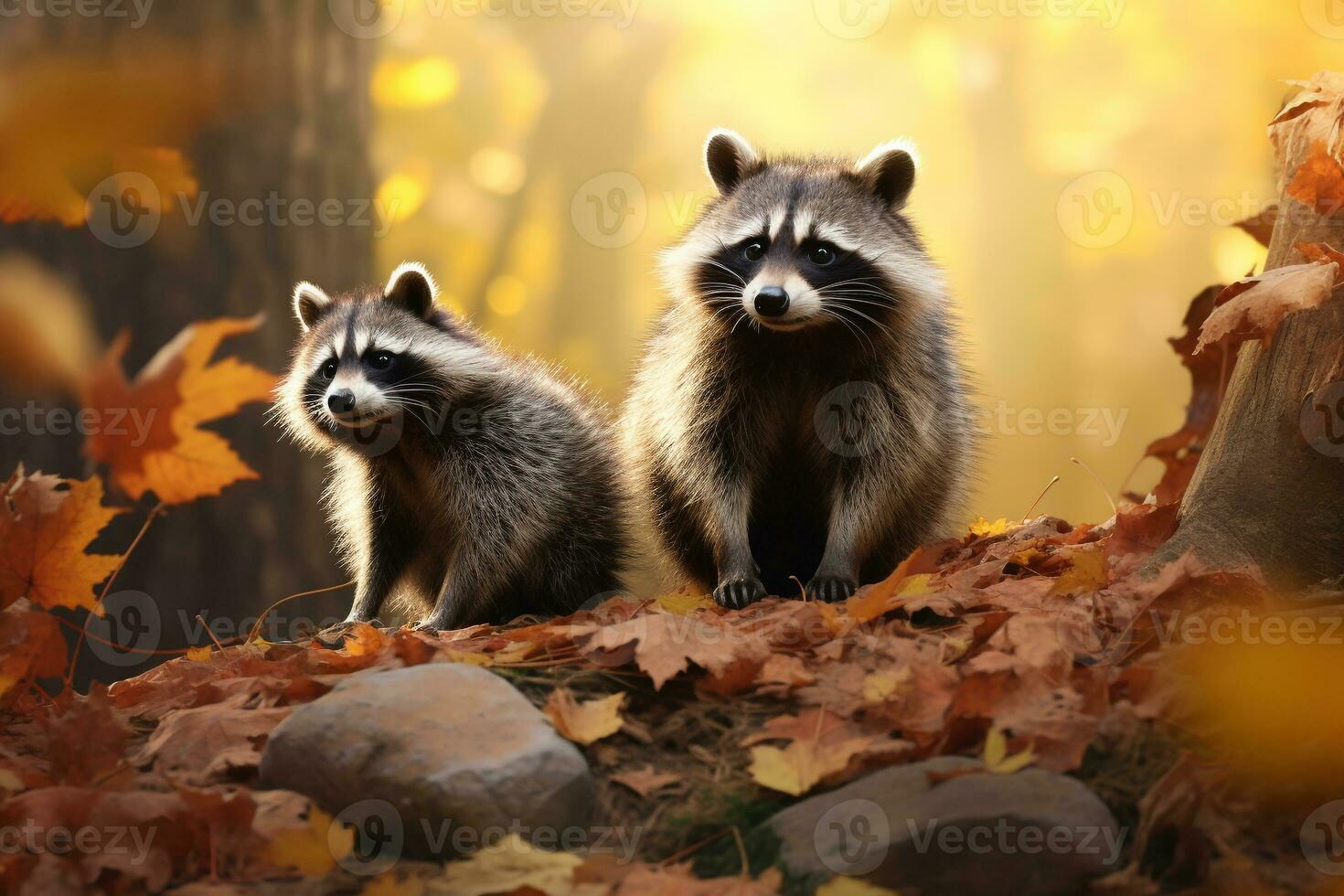 carino procione nel il autunno foresta con autunno foglie.create con generativo ai tecnologia. foto