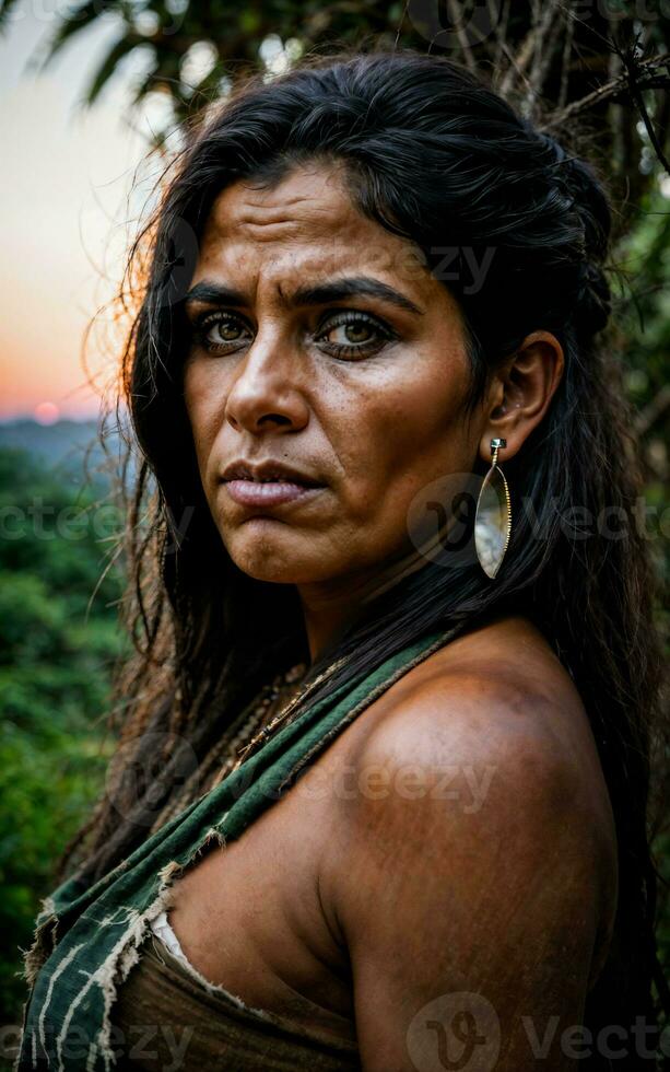 foto di selvaggio tribale donna nel il giungla, generativo ai