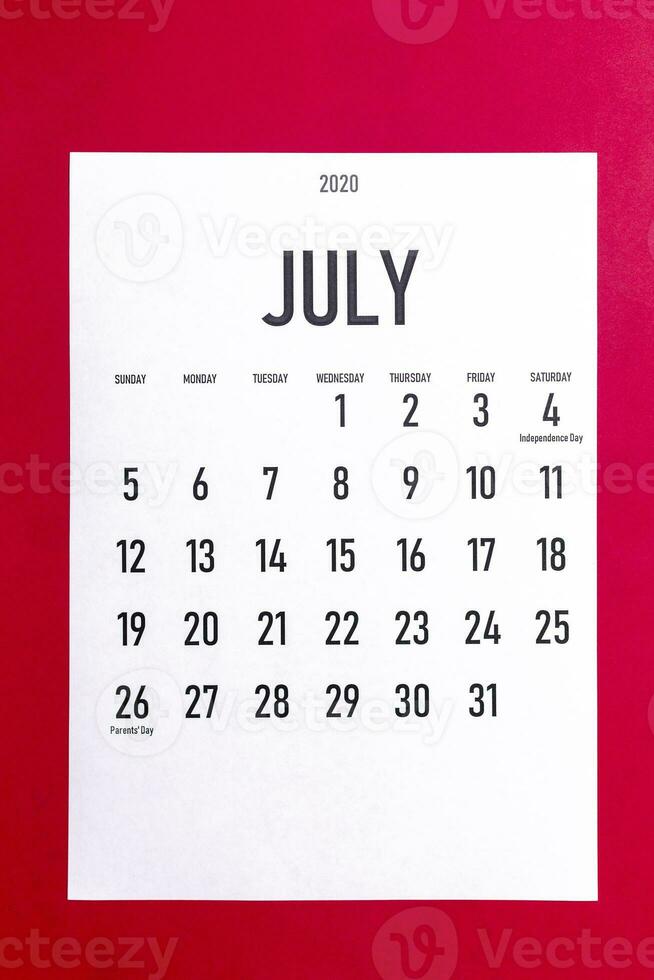 luglio 2020 calendario con vacanze foto