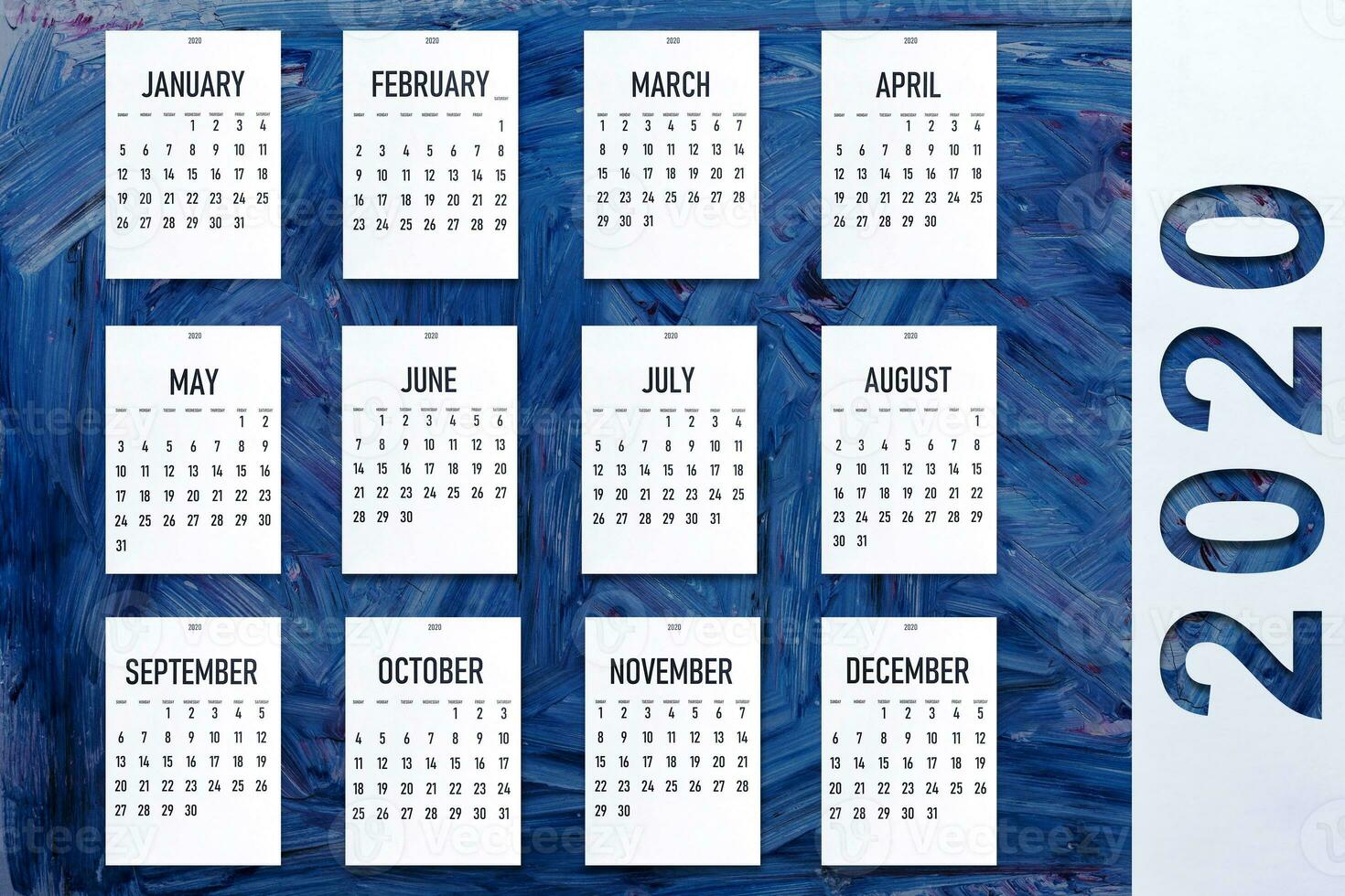 2020 calendario su di moda classico blu colorato fondale foto