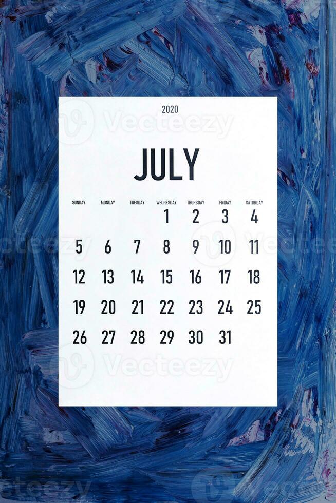 luglio 2020 semplice calendario su di moda classico blu colore foto