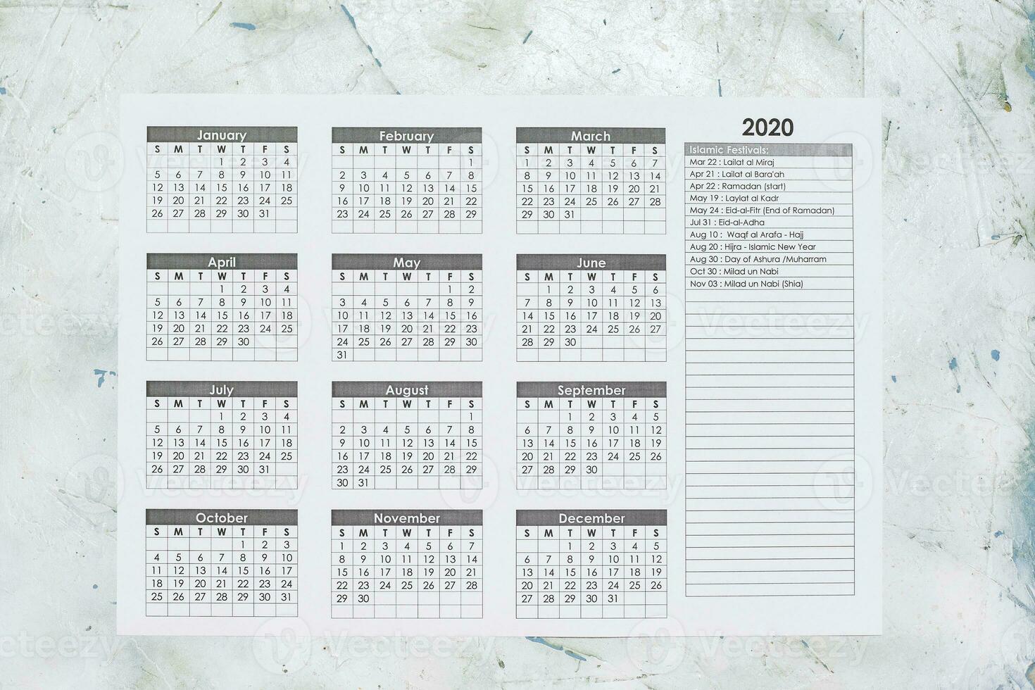 Hijri 1441 calendario anno. islamico calendario 2020 foto