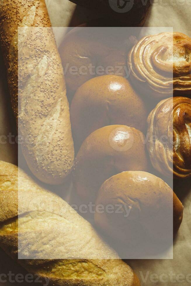 cibo concetto. diverso genere pane. superiore Visualizza. gratuito spazio per testo foto