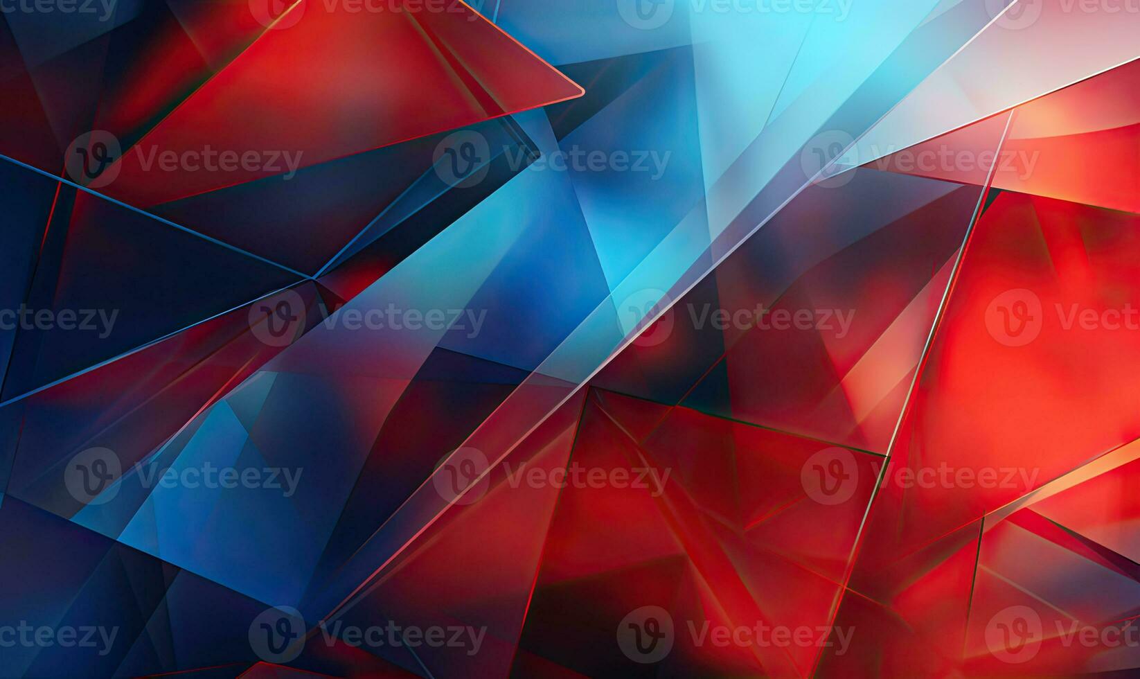 Impressionante astratto composizione con triangolare modelli nel blu e rosso tonalità. ai generativo foto