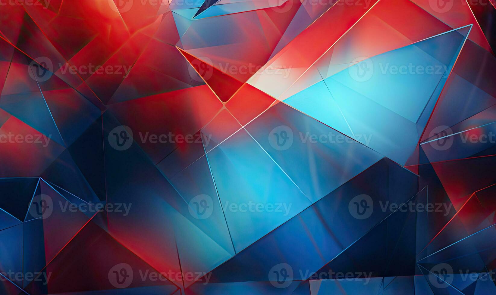 Impressionante astratto composizione con triangolare modelli nel blu e rosso tonalità. ai generativo foto