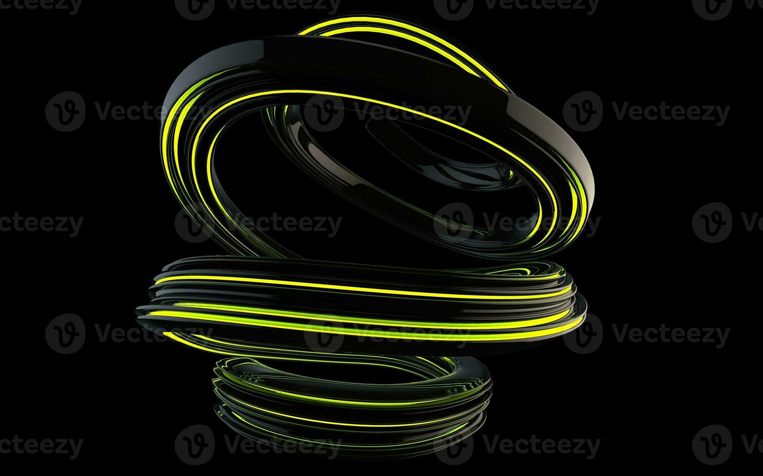 brillante nero astratto spirale modulo con verde raggiante strisce foto