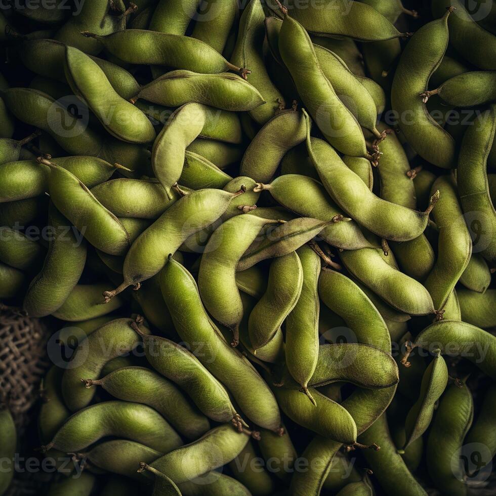 realistico foto di un' mazzo di fagioli di soia. superiore Visualizza verdure scenario. ai generato