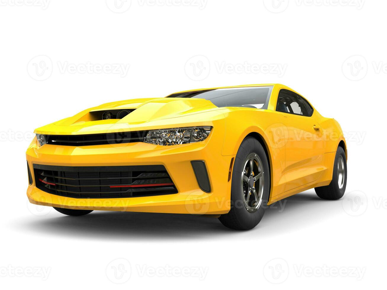 luminosa sole giallo moderno muscolo auto - davanti Visualizza avvicinamento tiro - 3d illustrazione foto
