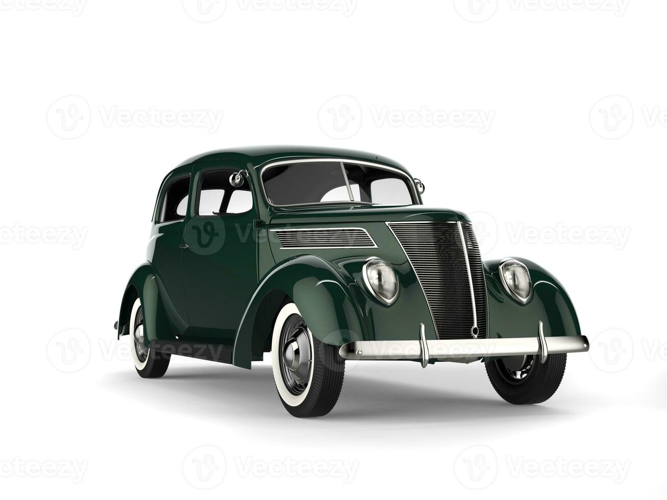 elegante verde vecchio Timer Vintage ▾ auto con bianca parete pneumatici - davanti griglia tiro foto