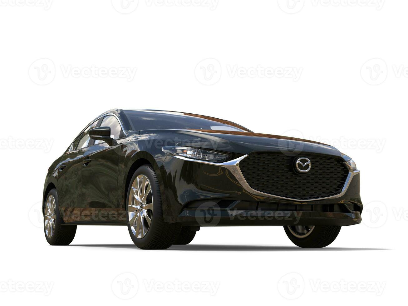 brillante nero mazda 3 2019 - 2022 modello - Basso angolo tiro - 3d illustrazione - isolato su bianca sfondo foto