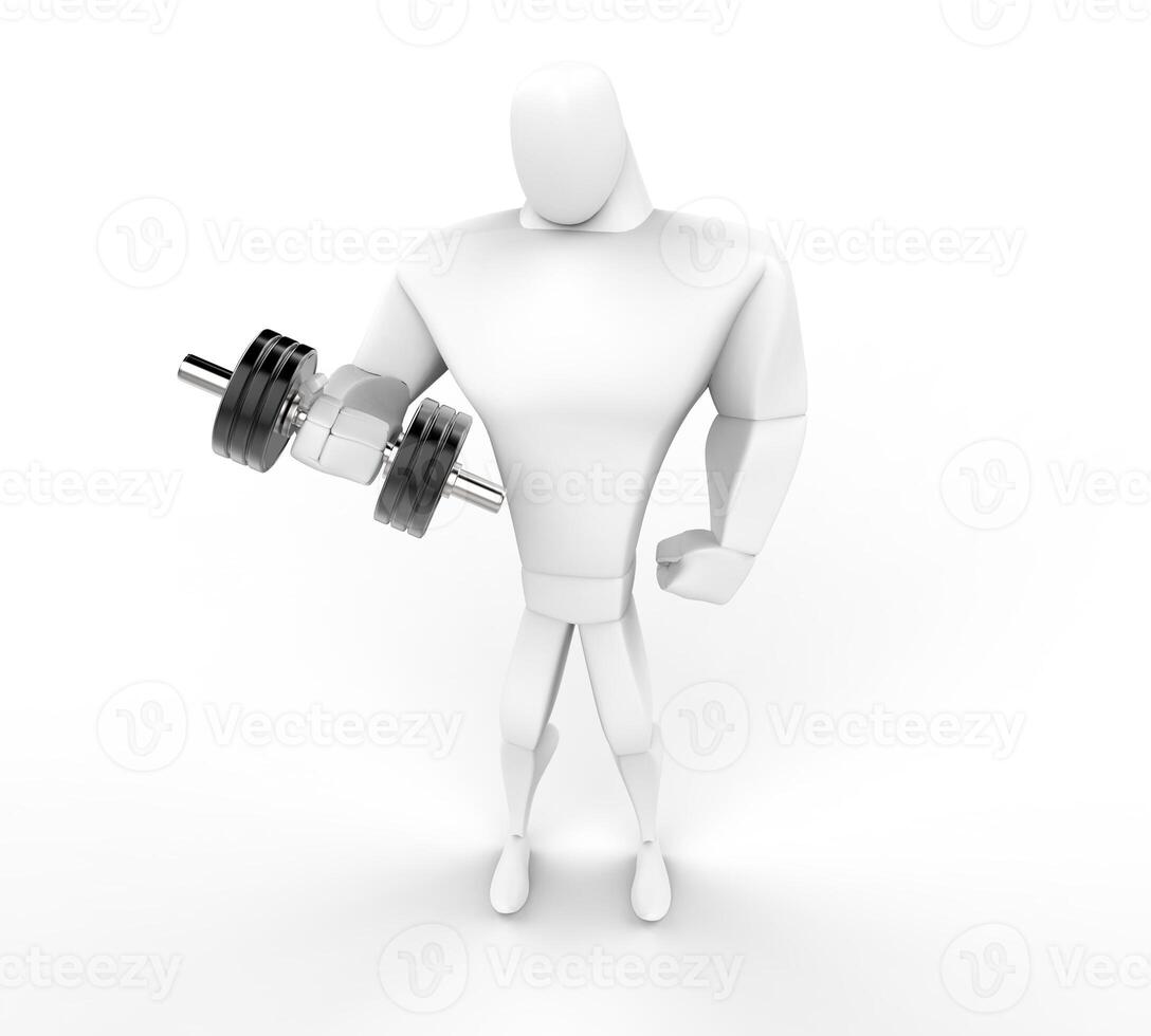 3d personaggio sollevamento un' dumbell - superiore Visualizza. foto