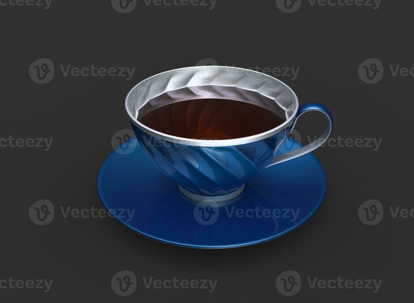 tazza di rosso tè nel metallico blu e argento tazza foto