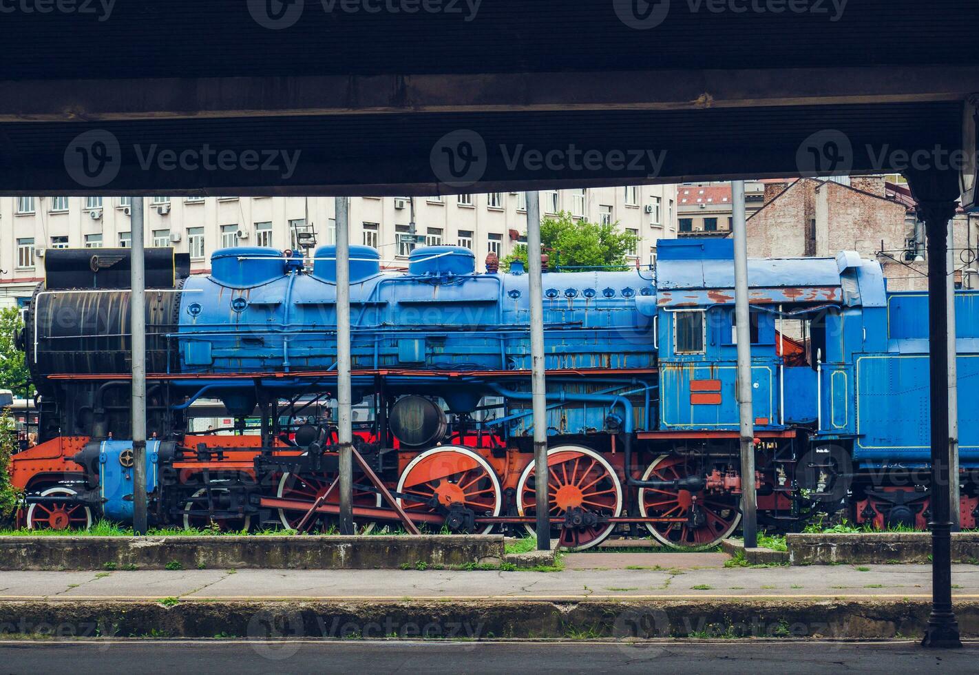vecchio blu treno locomotiva foto