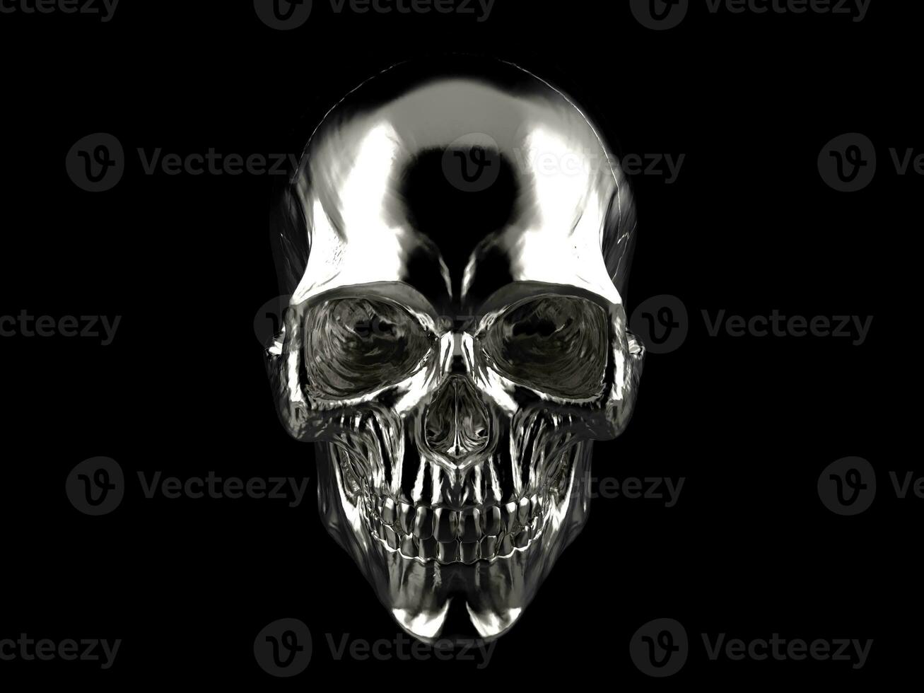 cromo plated cranio - su nero sfondo - 3d illustrazione foto