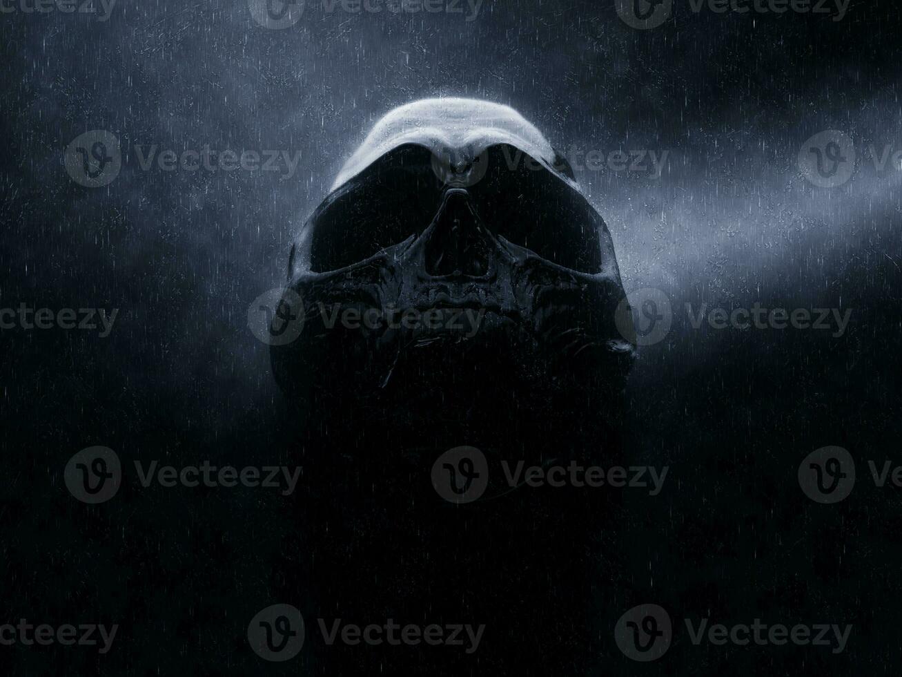 buio nero Morte cranio nel pioggia foto