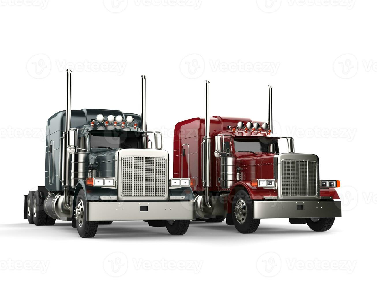 classico diciotto Wheeler camion nel metallico grigio e rosso colori - lato di lato foto