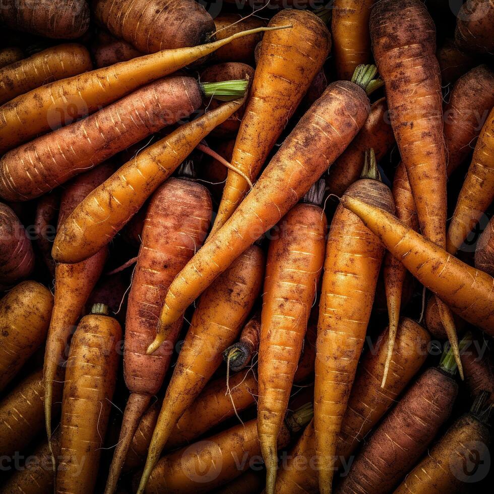 realistico foto di un' mazzo di carota. superiore Visualizza verdure scenario. ai generato