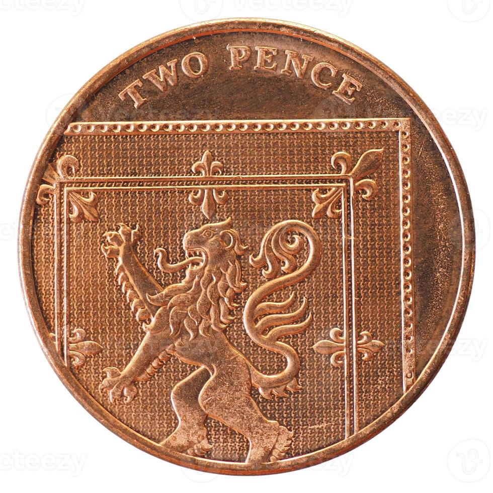 2 pence moneta, regno unito isolato su bianco foto