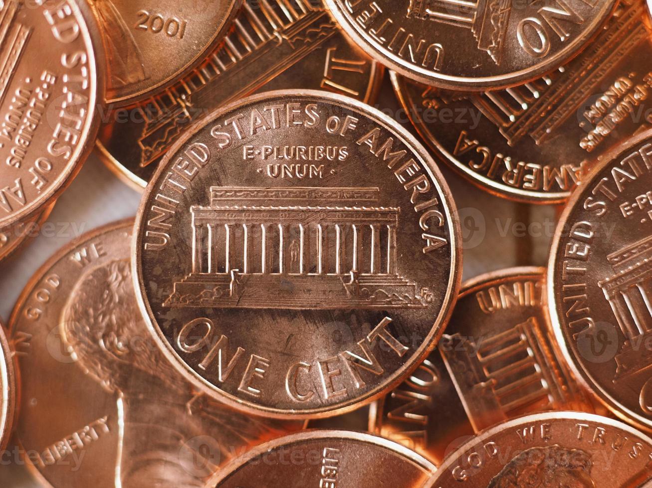Moneta da 1 centesimo, stati uniti, messa a fuoco selettiva foto