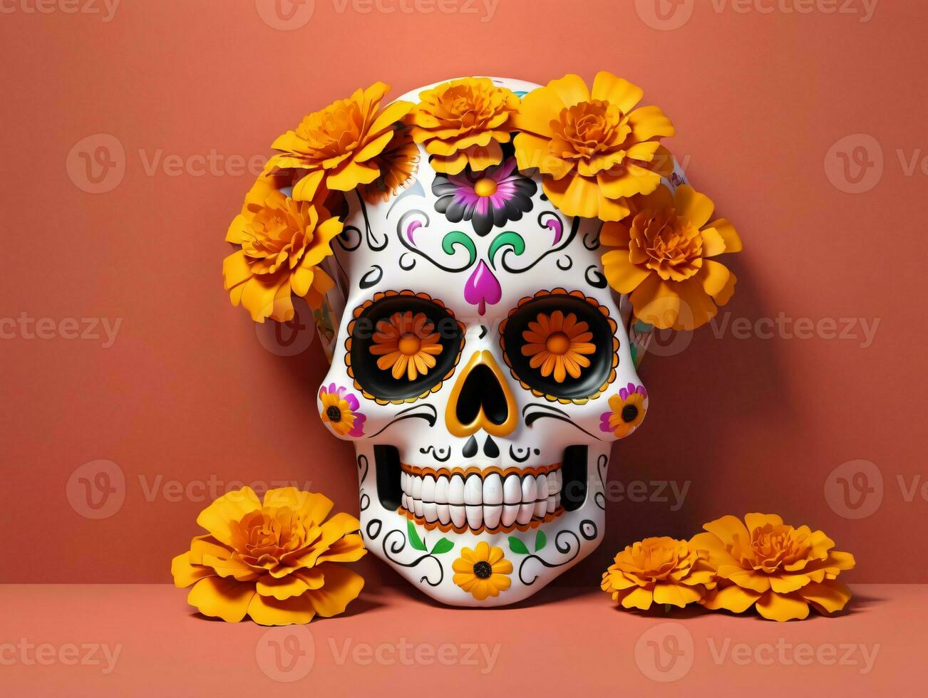 un' cranio con fiori su esso. ai generato foto
