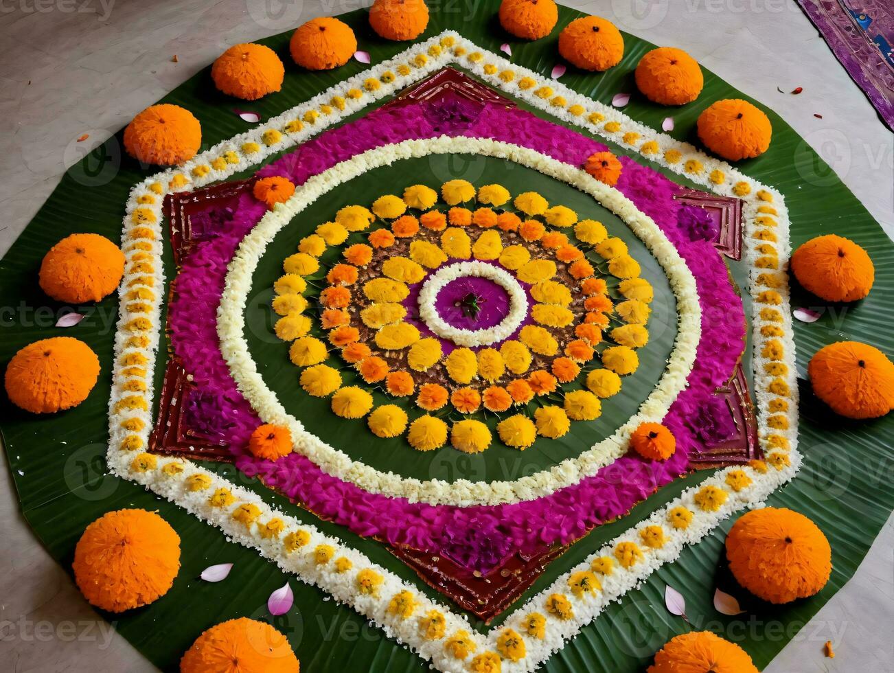 un' fiore preparativi su un' verde piatto. ai generato foto