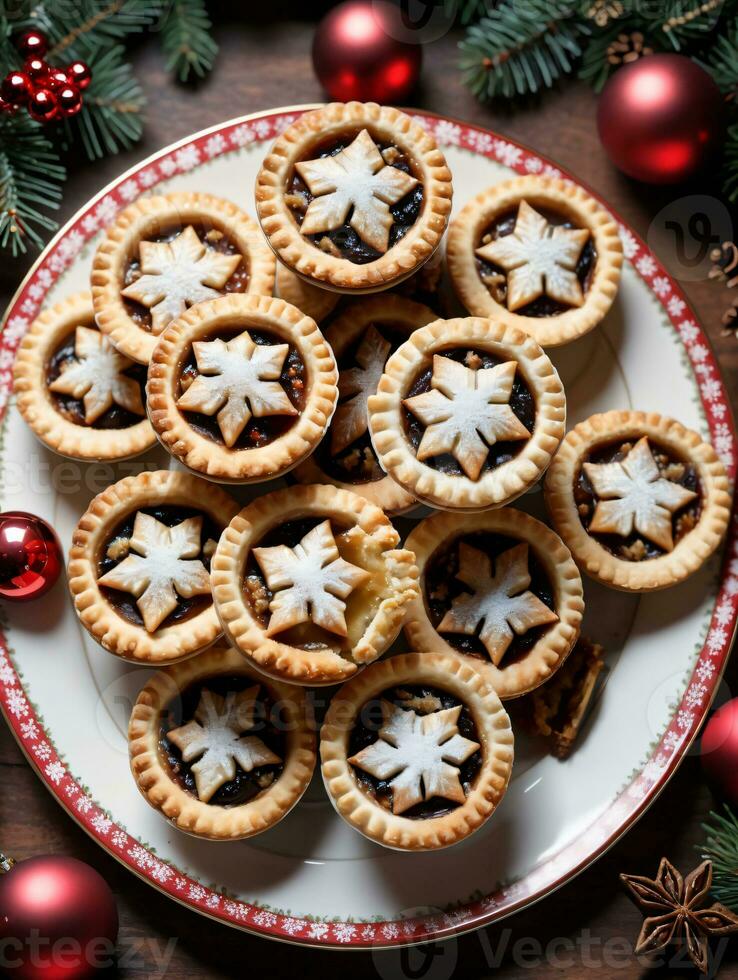 foto di Natale tritare torte su un' festivo piatto. ai generato