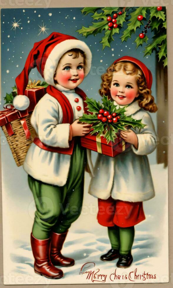 foto di Natale Vintage ▾ Natale cartoline. ai generato