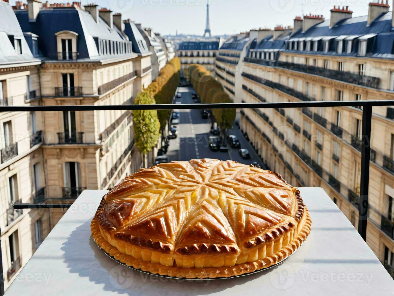 un' Pasticcino su un' piatto su un' balcone. ai generato foto